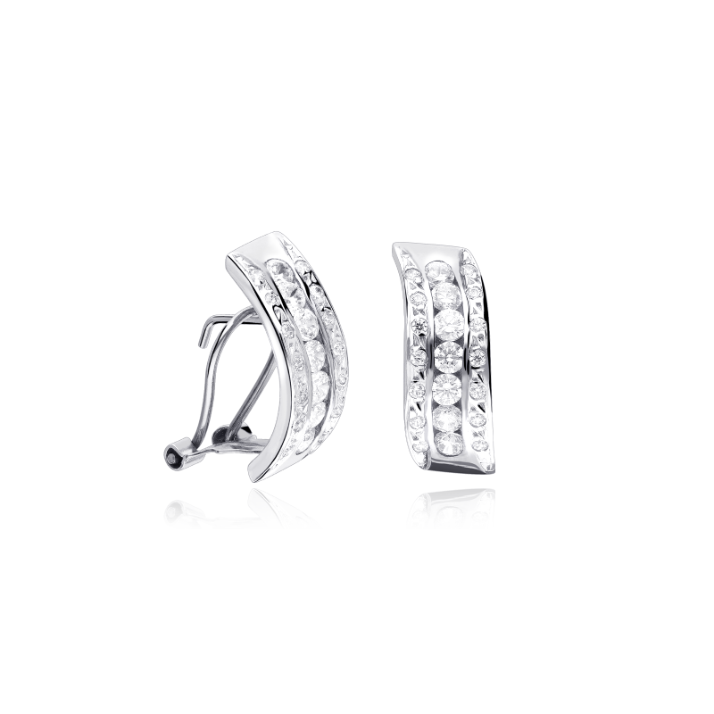 Pendientes "Wave" Oro Blanco 18k y circonitas