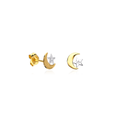 Pendientes "Luna Estrellada" Oro Bicolor 18k y circonitas