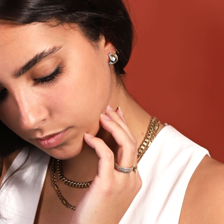 Pendientes "Qubik" Oro Bicolor 18k y circonitas