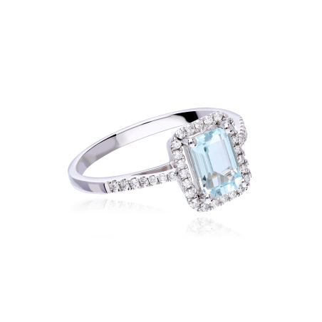 Anillo "Bazzano" aguamarina y diamantes 0.18 cts