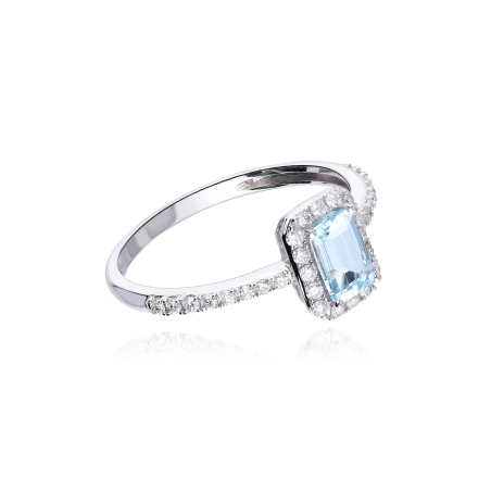 Anillo "Bazzano" Agua Marina y Diamantes 0.20 cts