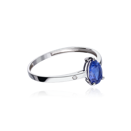 ANILLO LÁGRIMA AZUL ORO 18K ZAFIRO Y DIAMANTES 0.04CTS