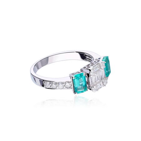Anillo Oro 18k esmeraldas y diamantes 0.56cts "Bellagio"