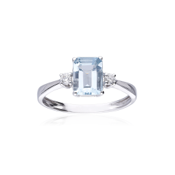 ANILLO "SHAY" ORO BLANCO 18K AGUAMARINA Y DIAMANTES 0.10 CTS
