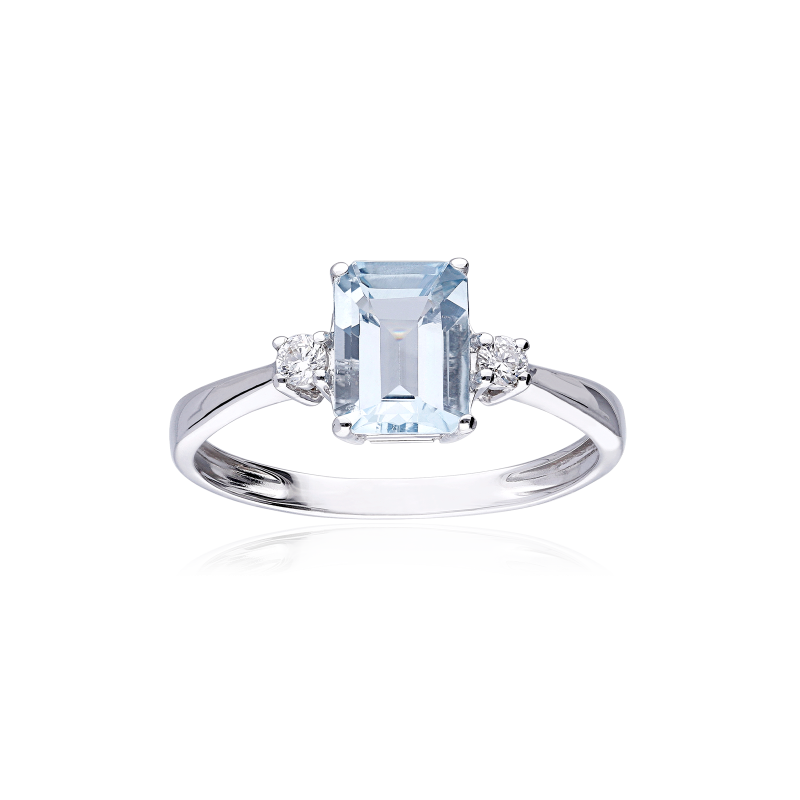 ANILLO "SHAY" ORO BLANCO 18K AGUAMARINA Y DIAMANTES 0.10 CTS