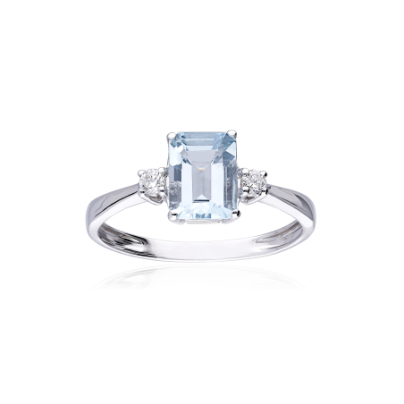 ANILLO "SHAY" ORO BLANCO 18K AGUAMARINA Y DIAMANTES 0.10 CTS