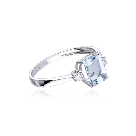 ANILLO "SHAY" ORO BLANCO 18K AGUAMARINA Y DIAMANTES 0.10 CTS