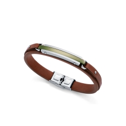 Pulsera Viceroy piel marrón placa acero y alumnio verde 14146P09011