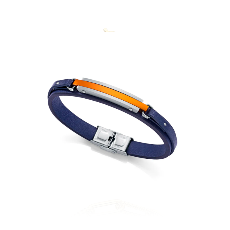 Pulsera Viceroy piel azul placa acero y alumnio naranja 14146P09019