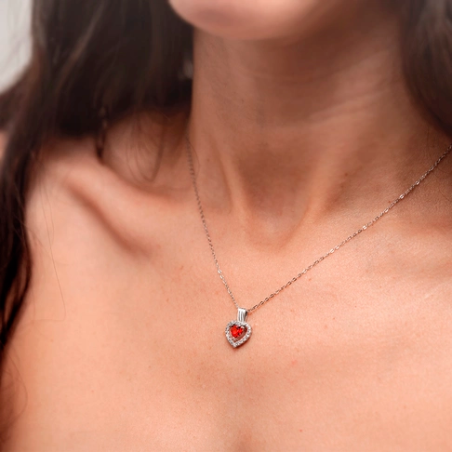 Collar Lotus Silver Corazón Rojo LP3555-1/3