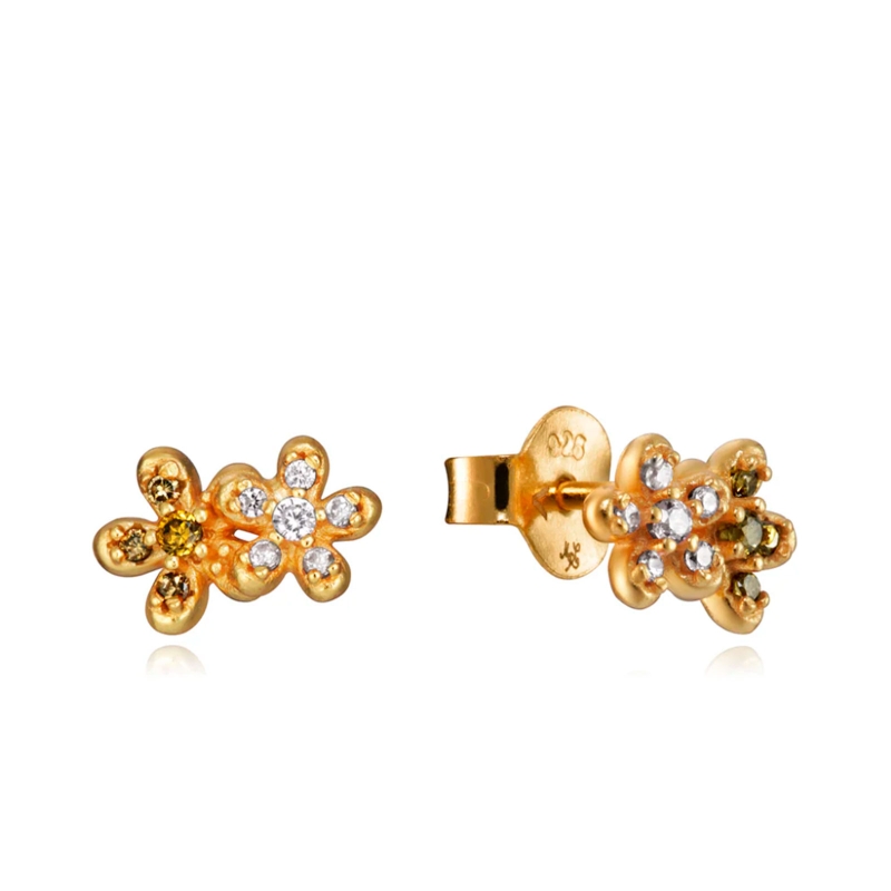 Pendientes Viceroy plata de ley con baño de oro flores con circonitas blancas 61073E100-36