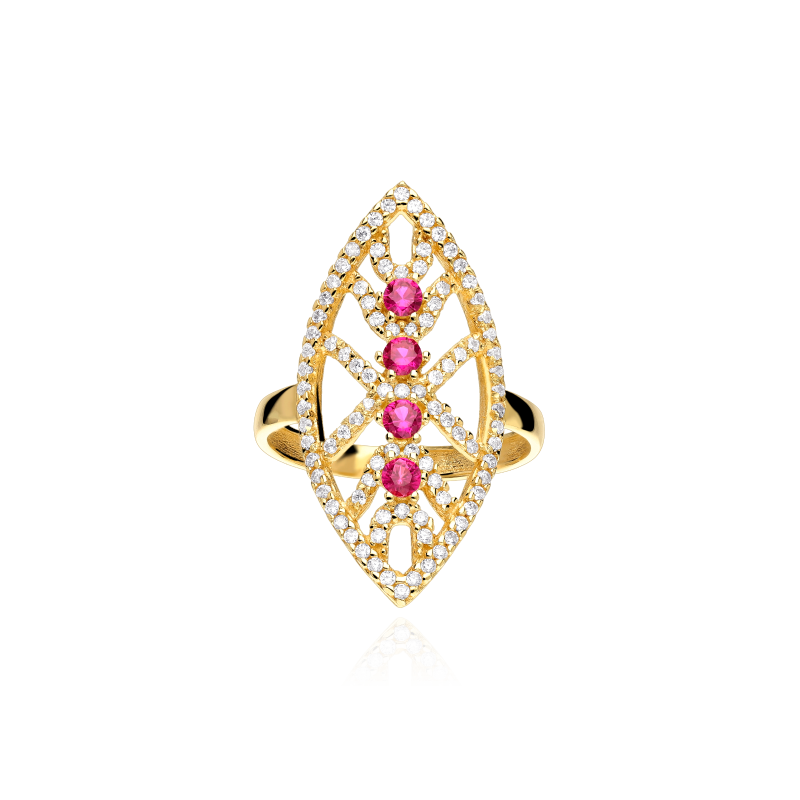 Anillo Lanzadera Oro 18k Rubíes "Domani"