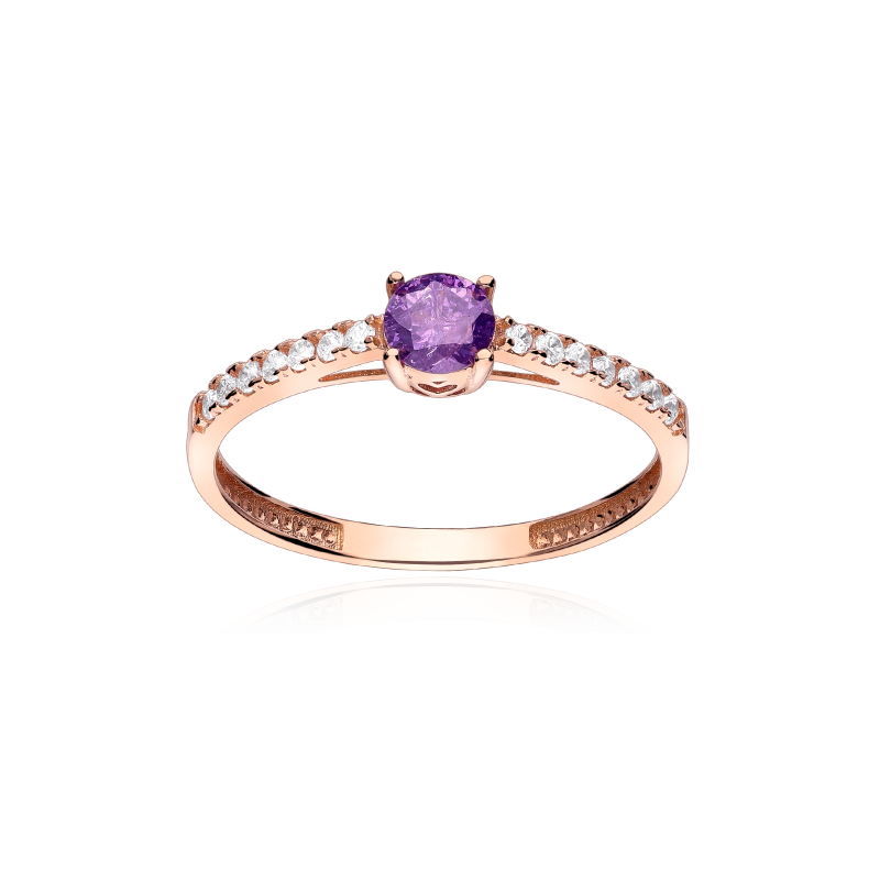 Anillo Oro Rosa 18k Amatista y Circonitas "Malva"