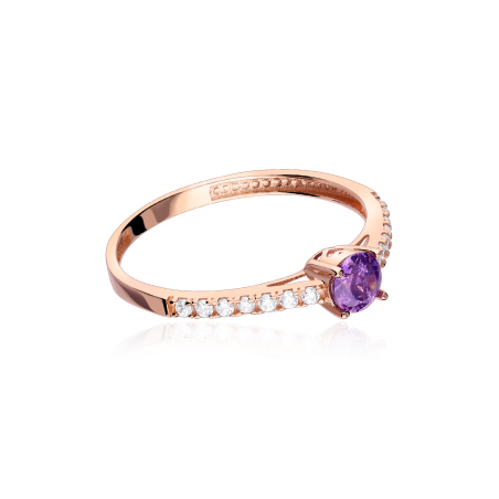Anillo Oro Rosa 18k Amatista y Circonitas "Malva"