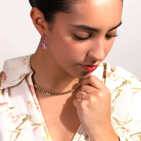 Anillo Oro Rosa 18k Amatista y Circonitas "Malva"