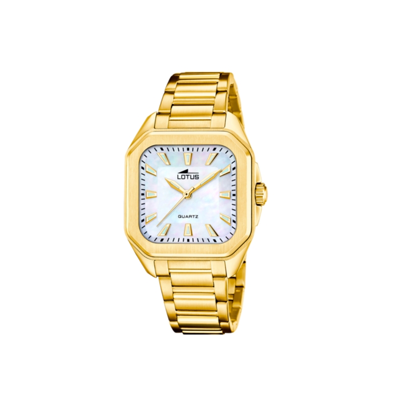 Reloj Lotus acero square dorado esfera blanca mujer 18970/2