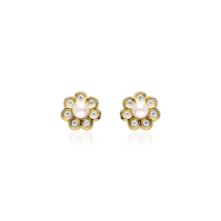 Pendientes Oro 18k perlas y circonitas "Leticia"