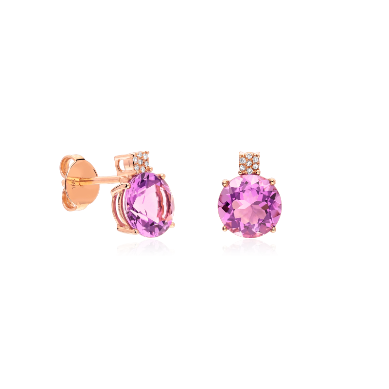 PENDIENTES EN ORO ROSA18K "LA BOHÉME" DIAMANTES Y AMATISTA