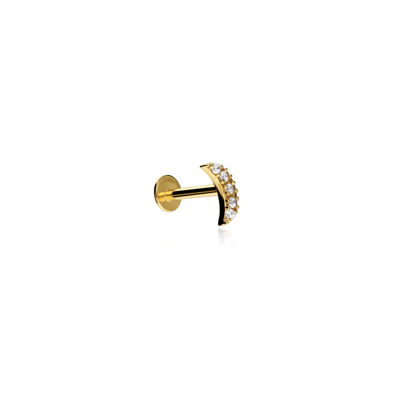 Pendiente piercing Oro 18k y circonitas "Luna"