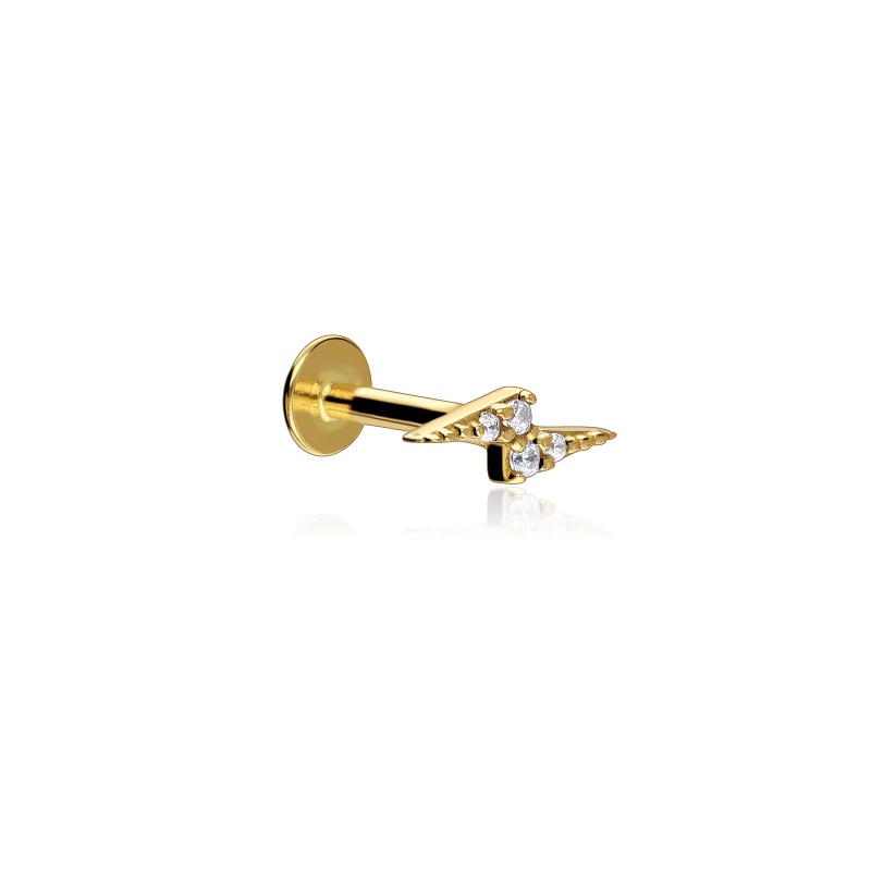 Pendiente piercing Oro 18k y circonitas "Rayo"