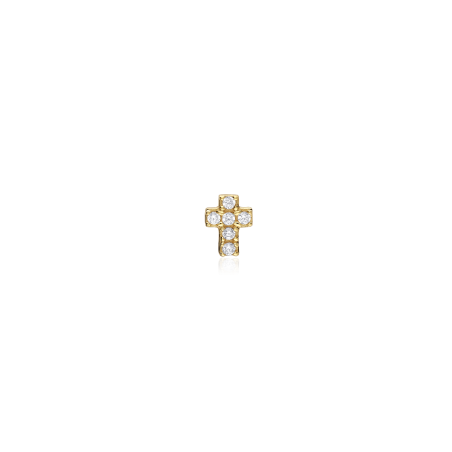 Pendiente piercing Oro 18k y circonitas "Cruz"