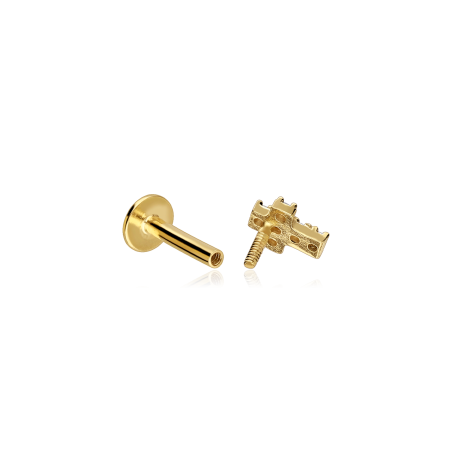 Pendiente piercing Oro 18k y circonitas "Cruz"