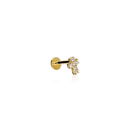 Pendiente piercing Oro 18k y circonitas "Cruz"