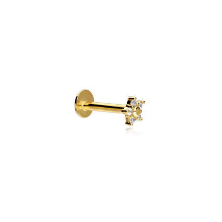 Pendiente piercing Oro 18k y circonitas "Flor"
