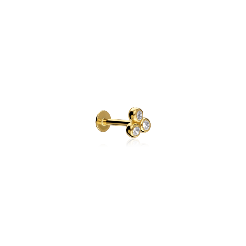 Pendiente piercing Oro 18k y circonitas "Trebol 4mm"