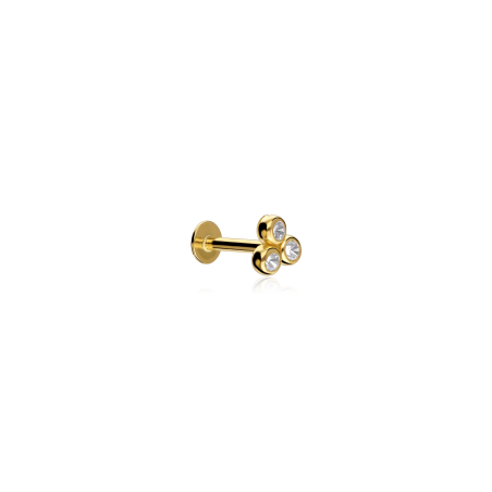 Pendiente piercing Oro 18k y circonitas "Trebol 4mm"