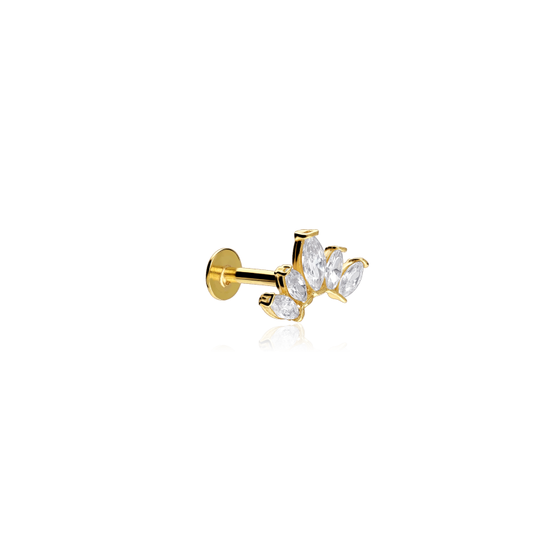 Pendiente piercing Oro 18k y circonitas "Pétalos"