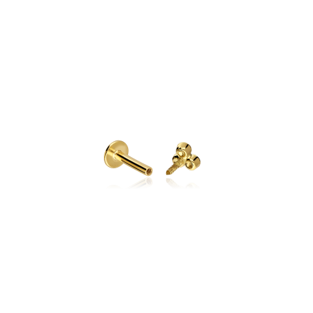 Pendiente piercing Oro 18k y circonitas "Trébol 3mm"