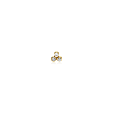 Pendiente piercing Oro 18k y circonitas "Trébol 3mm"