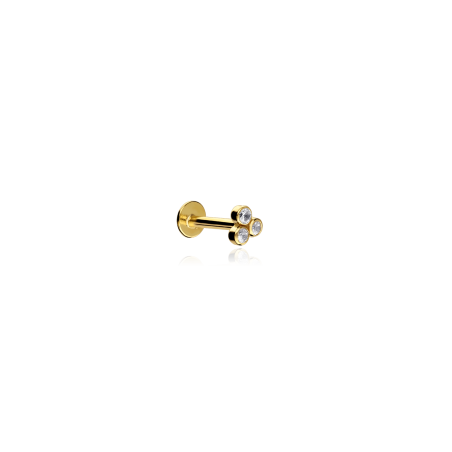 Pendiente piercing Oro 18k y circonitas "Trébol 3mm"