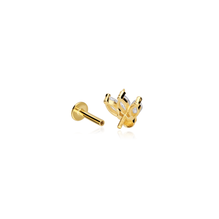 Pendiente piercing Oro 18k y circonitas "Loto"
