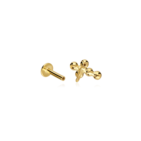 Pendiente piercing Oro 18k y circonitas "Cruz"