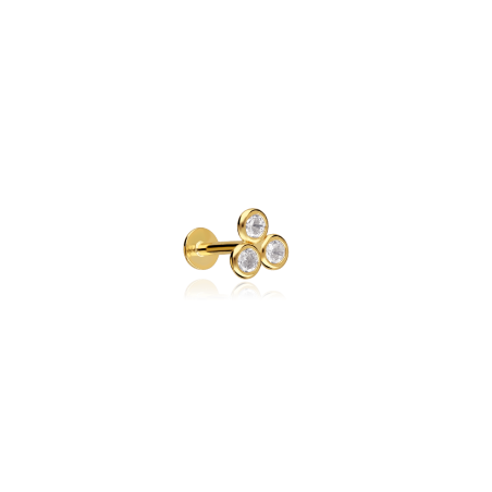 Pendiente piercing Oro 18k y circonitas "Trébol 5mm"
