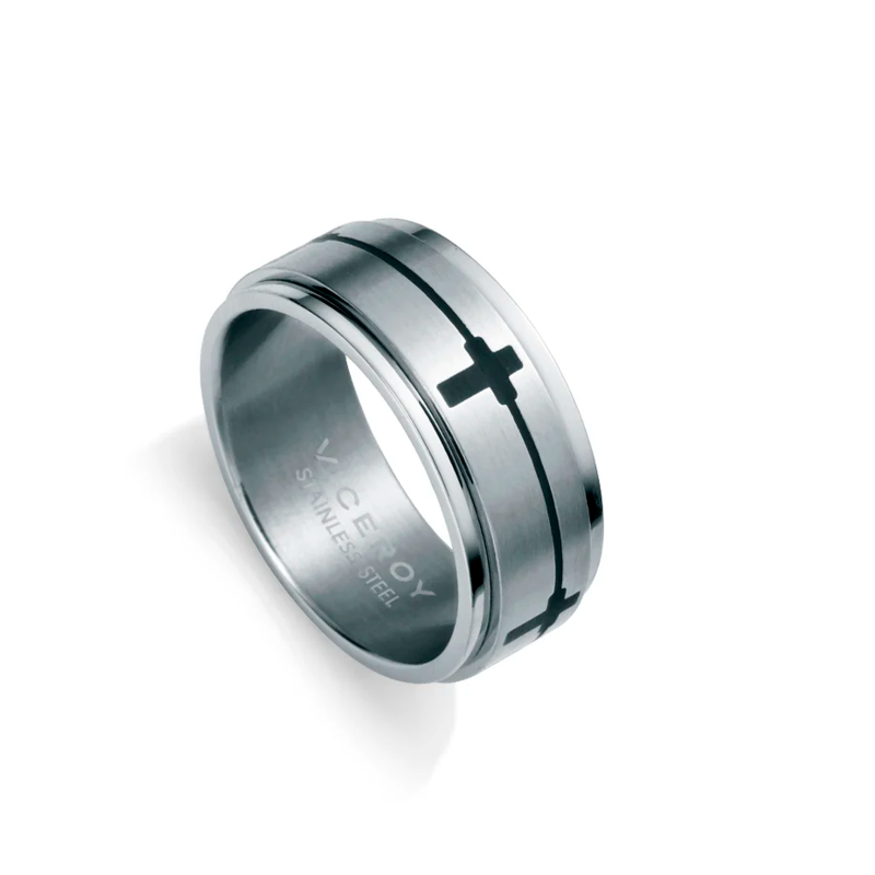 Anillo Viceroy Acero y cruces negras 75193A