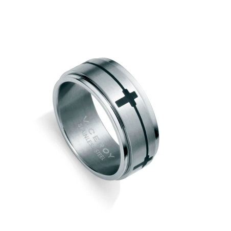 Anillo Viceroy Acero y cruces negras 75193A