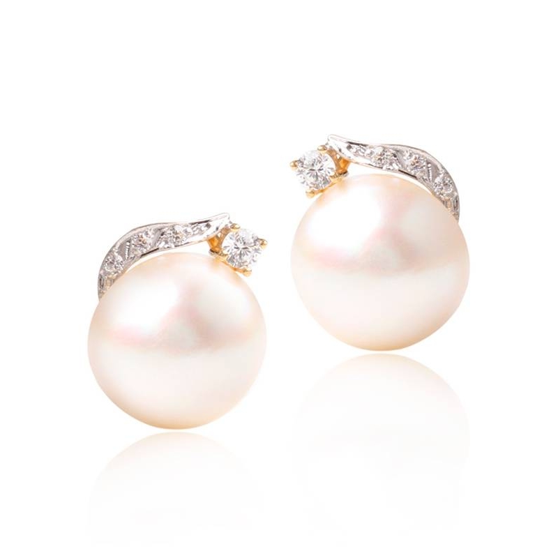 Pendientes oro bicolor 18k con perlas y circonitas