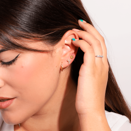 Pendiente piercing Oro 18k y circonitas "Flor"