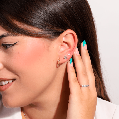 Pendiente piercing Oro 18k y circonitas "Loto"