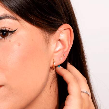Pendiente piercing Oro 18k y circonitas "Rombo 4mm"