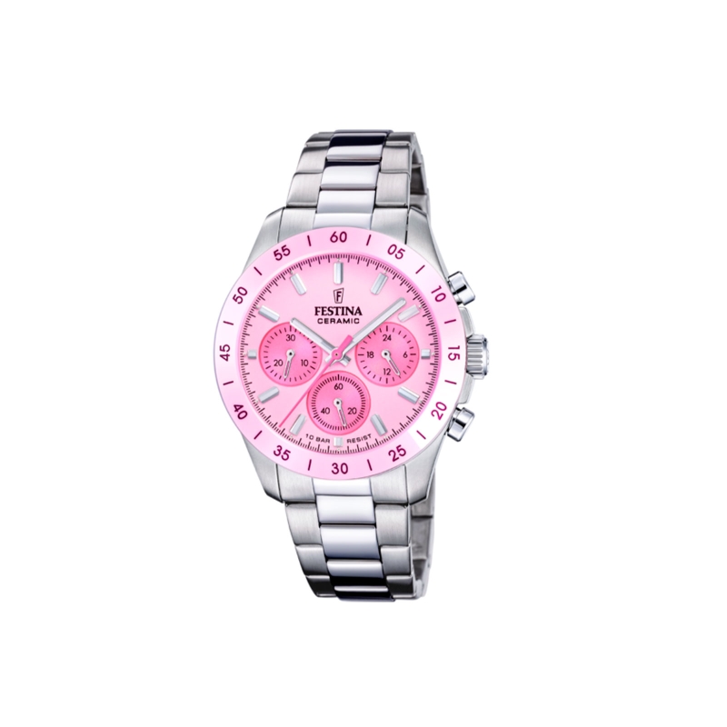 Reloj Festina acero ceramic esfera rosa mujer F20693/2