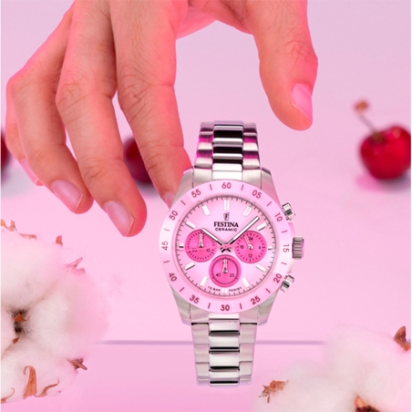 Reloj Festina acero ceramic esfera rosa mujer F20693/2