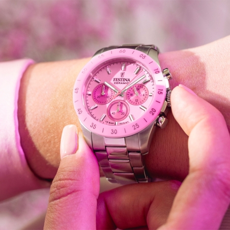 Reloj Festina acero ceramic esfera rosa mujer F20693/2