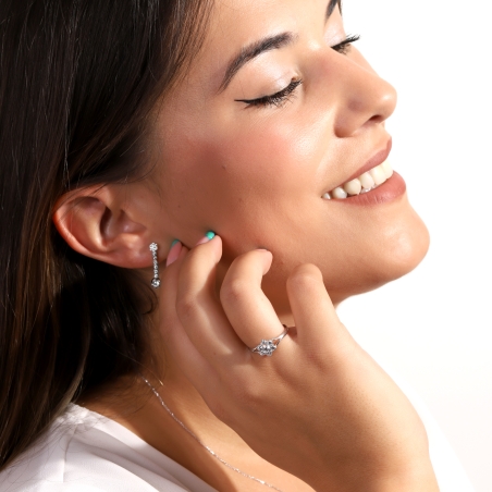 Pendientes Oro Blanco18k y circonitas "Fleurs"