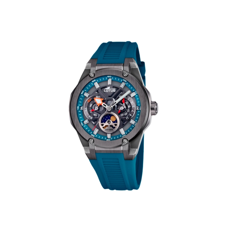 Reloj Lotus Vortex acero negro esfera azul correa caucho azul hombre 18946/4