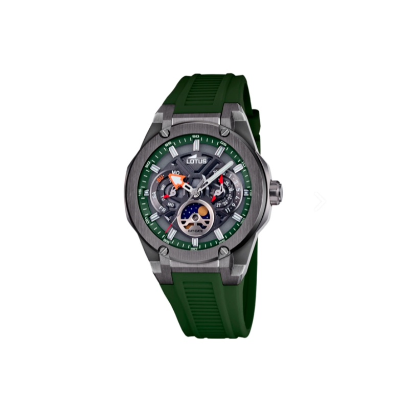 Reloj Lotus Vortex acero negro esfera verde correa caucho verde hombre 18946/5