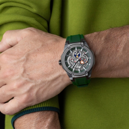 Reloj Lotus Vortex acero negro esfera verde correa caucho verde hombre 18946/5